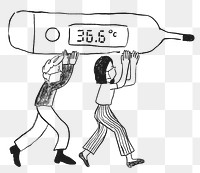 Normal body temperature png element people carry thermometer healthcare doodle