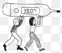 High body temperature png element people carry thermometer healthcare doodle