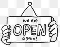 Png we are open again, doodle sign new normal sticker 