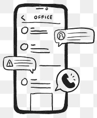 Png mobile phone texting app doodle, office internal communication chat room illustration