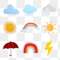 Cute weather png sticker, transparent clipart set
