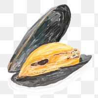Watercolor mussel sticker png drawing illustration