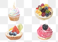 Colorful desserts png sticker drawing illustration set