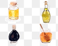 Food dressings png sticker watercolor hand drawn collection