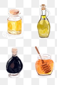 Food dressings png sticker watercolor hand drawn collection