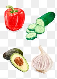 Vegetables png sticker watercolor hand drawn collection