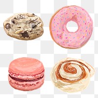 Watercolor sweet desserts png sticker hand drawn collection