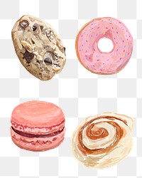 Watercolor sweet desserts png sticker hand drawn collection