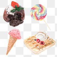 Colorful desserts png sticker watercolor drawing set