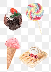Colorful desserts png sticker watercolor drawing collection