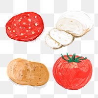 Food ingredients png sticker watercolor drawing collection