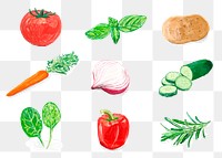 Vegetables png sticker watercolor hand drawn collection