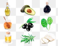 Watercolor food ingredients png sticker hand drawn set