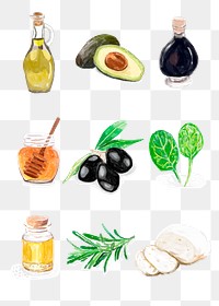 Watercolor food ingredients png sticker hand drawn collection