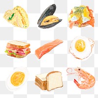 Hand drawn food png sticker watercolor set