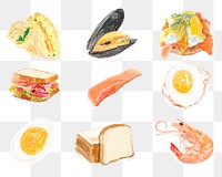 Hand drawn food png sticker watercolor set