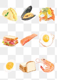 Hand drawn food png sticker watercolor collection