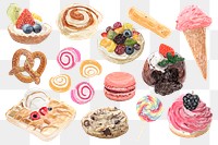Colorful sweet pastry dessert png sticker set