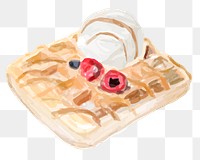 Waffle with ice cream png sticker watercolor