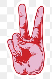 Red hand peace sign sticker design resource