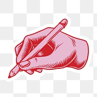 Pink hand holding a pencil sticker design element