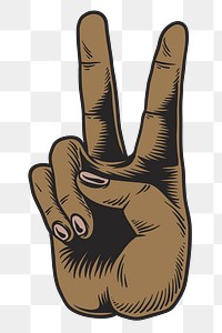 Brown hand peace sign sticker design resource