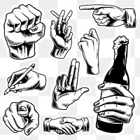 Cool hand gesture sticker with a white border design element set