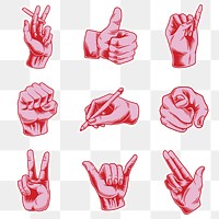 Cool hand gesture sticker with a white border design element set