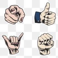 Cool hand gesture sticker with a white border design element set