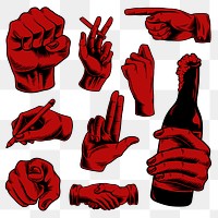Cool red hand gesture sticker design element set