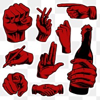 Cool red hand gesture sticker with a white border design element set