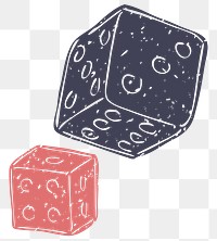 PNG dice printmaking in navy blue and red