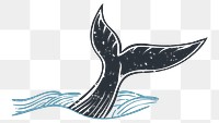Png whale tail linocut on transparent background
