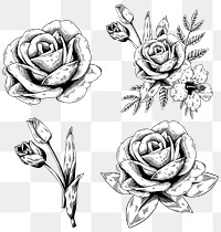 Black and white flower sticker design element set