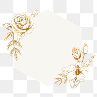 Hexagon gold floral frame design element