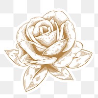 Gold and white rose sticker with a white border design element
