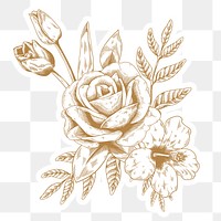 Gold and white flower bouquet sticker with a white border design element