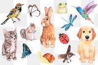 Animals elements in watercolor png sticker collection