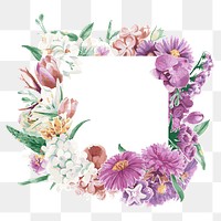 Purple flower png frame sticker, transparent floral watercolor illustration