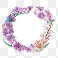 Purple flower png frame sticker, transparent floral watercolor illustration