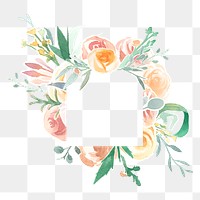 Orange flower png frame sticker, transparent floral watercolor illustration