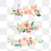 Flower watercolor png sticker, orange floral bouquet set