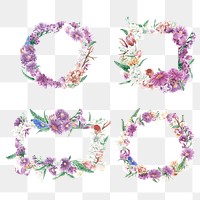 Flower wreath png frame clipart, transparent floral watercolor illustration collection