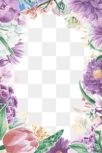 Purple flower png frame sticker, transparent floral watercolor illustration