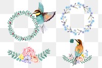 Watercolor painting botanical wreath png sticker collection