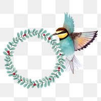 Watercolor bird with wreath png botanical drawing clipart