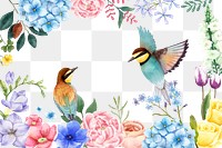 Colorful frame png with birds floral illustration