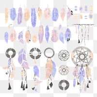 Watercolor boho png feather and dreamcatcher set