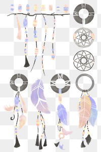 Pastel boho png bead and dreamcatcher watercolor set