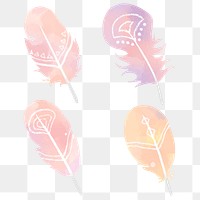 Pastel bohemian style feather png set